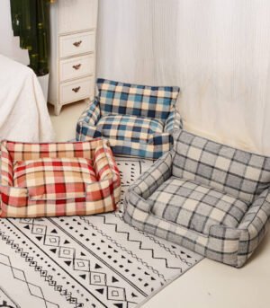 Vintage Plaid Warm Removable Washable Dog & Cat Sofa Bed Matching Blanket Pillow