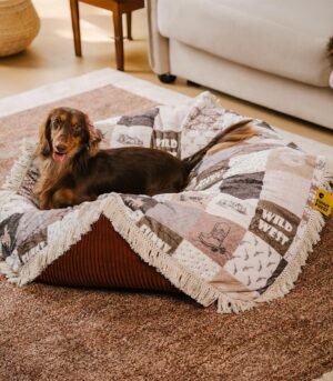 Washable Anti-Scratch Boho Tassel Calming Round Dog Bed - Hunter Night