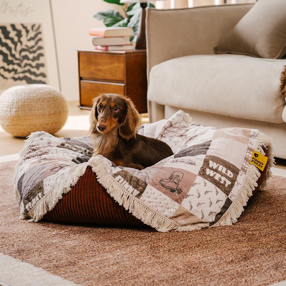 Washable Anti-Scratch Boho Tassel Calming Round Dog Bed - Hunter Night - Image 9