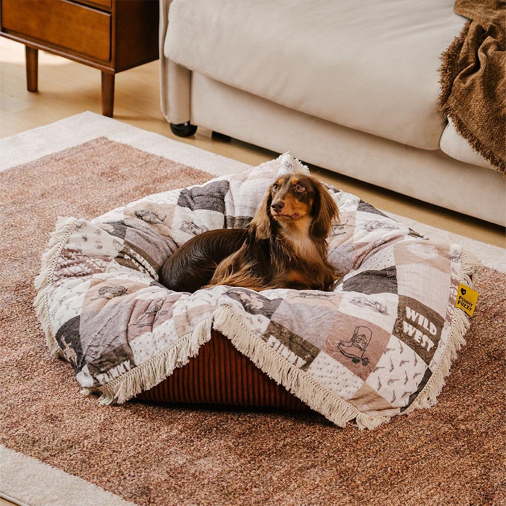 Washable Anti-Scratch Boho Tassel Calming Round Dog Bed - Hunter Night - Image 2