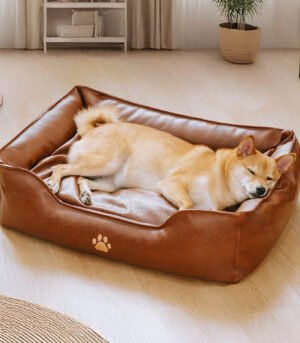 Luxury Faux Leather Waterproof Removable Dog Sofa Bed
