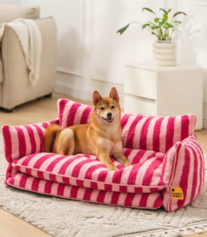Trendy Striped Faux Lambswool Double Layer Dog & Cat Sofa Bed