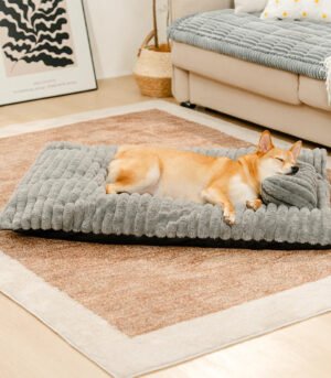 Plush Fluffy Thick Comfort Calming Dog Bed with Pillow