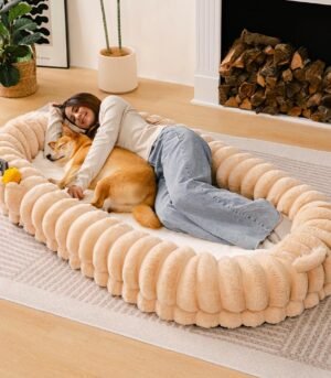 Creamy Plush Super Large Donut Human Dog Bed - Cuddle Cradle