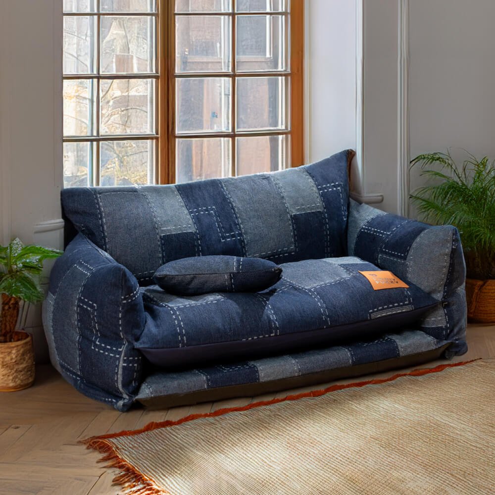 Denim Patchwork Style Pet Double Layer Sofa Dog Sofa Bed - Image 12