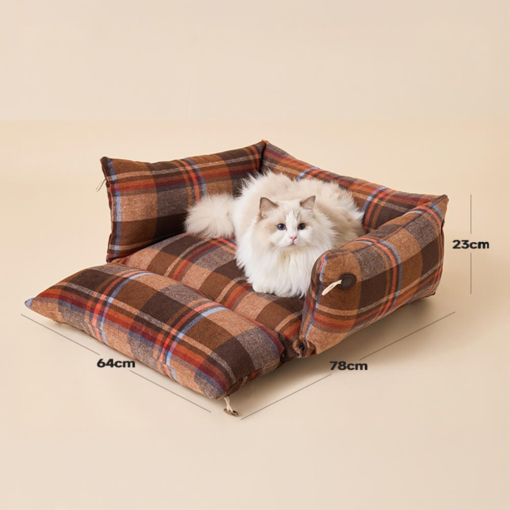 Plaid Expandable Soft Reversible With Horn Button Dog & Cat Bed - Image 11