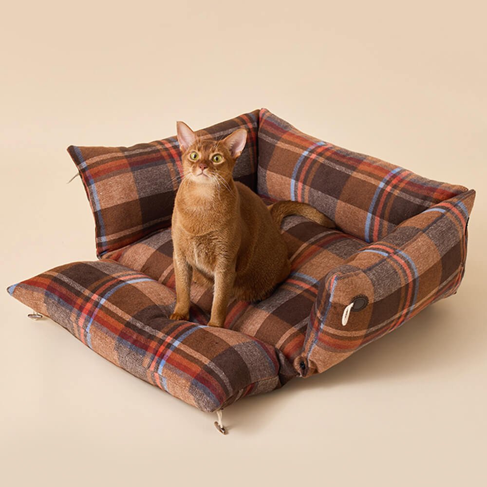 Plaid Expandable Soft Reversible With Horn Button Dog & Cat Bed - Image 6