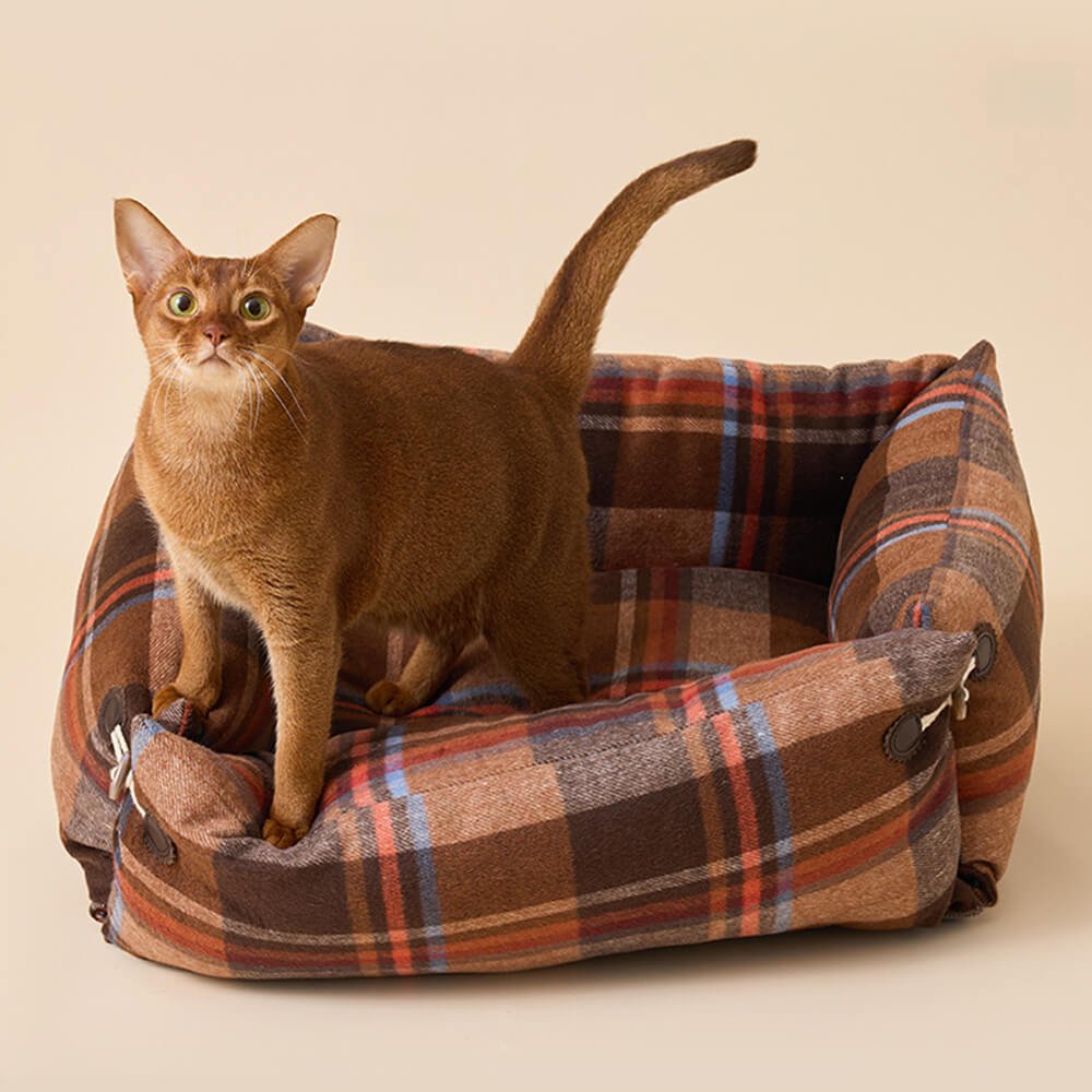 Plaid Expandable Soft Reversible With Horn Button Dog & Cat Bed - Image 2
