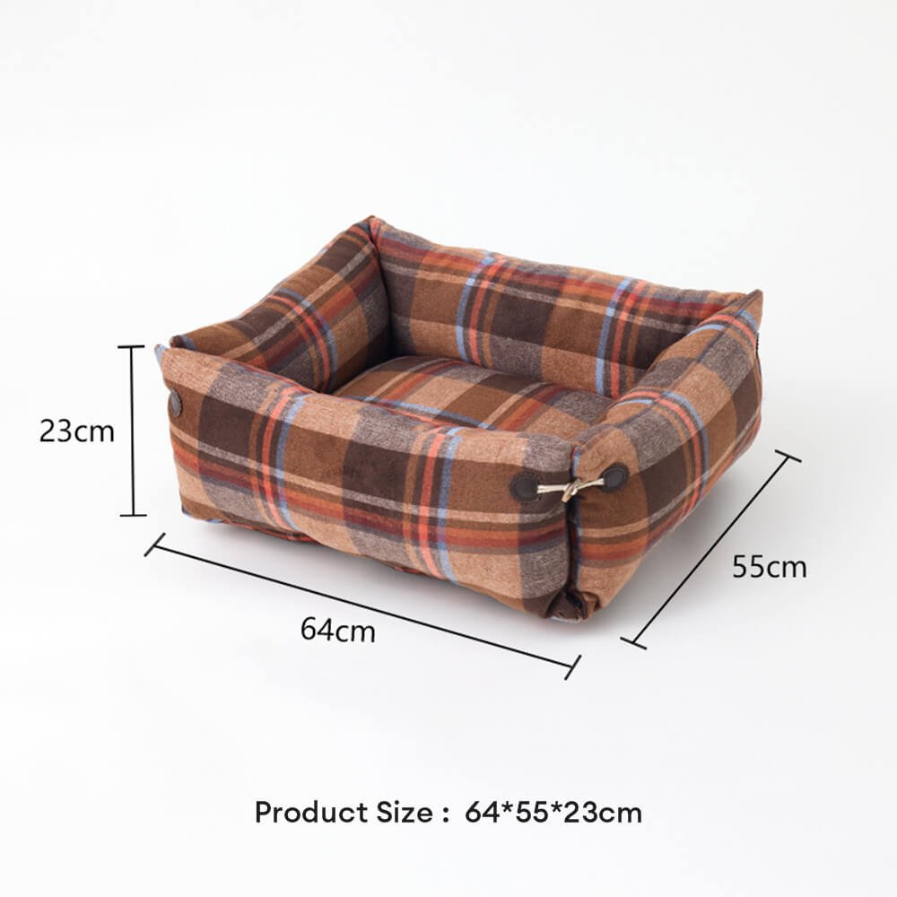 Plaid Expandable Soft Reversible With Horn Button Dog & Cat Bed - Image 13