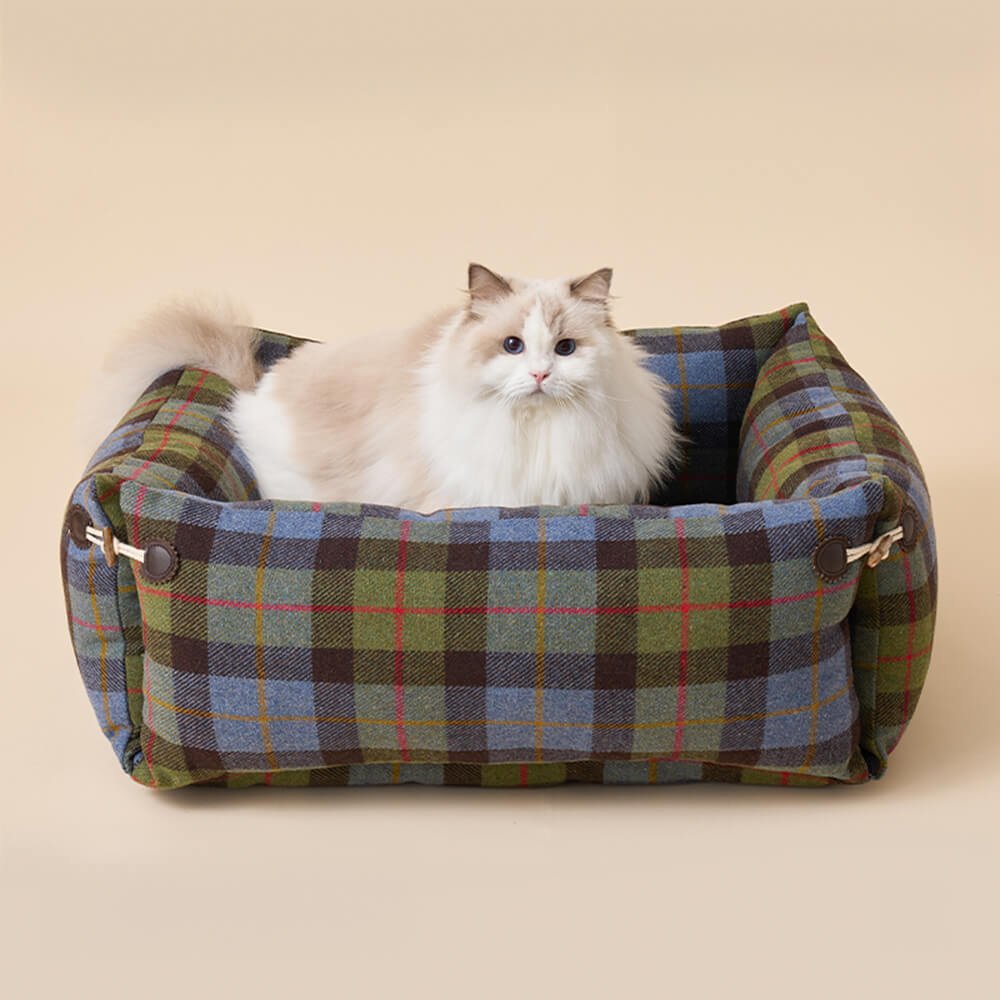 Plaid Expandable Soft Reversible With Horn Button Dog & Cat Bed - Image 7