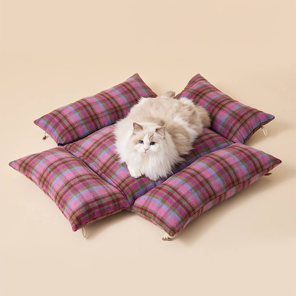 Plaid Expandable Soft Reversible With Horn Button Dog & Cat Bed - Image 8