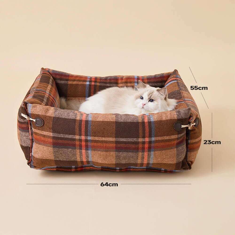 Plaid Expandable Soft Reversible With Horn Button Dog & Cat Bed - Image 12