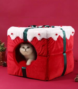 Christmas Gift Box Warm Sleeping Semi-Enclosed Cave Dog & Cat Bed