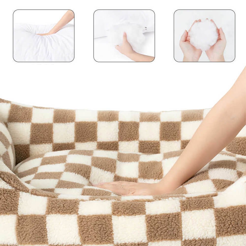 Stylish Checkerboard Warmth Removable Washable Dog Sofa Bed - Image 3