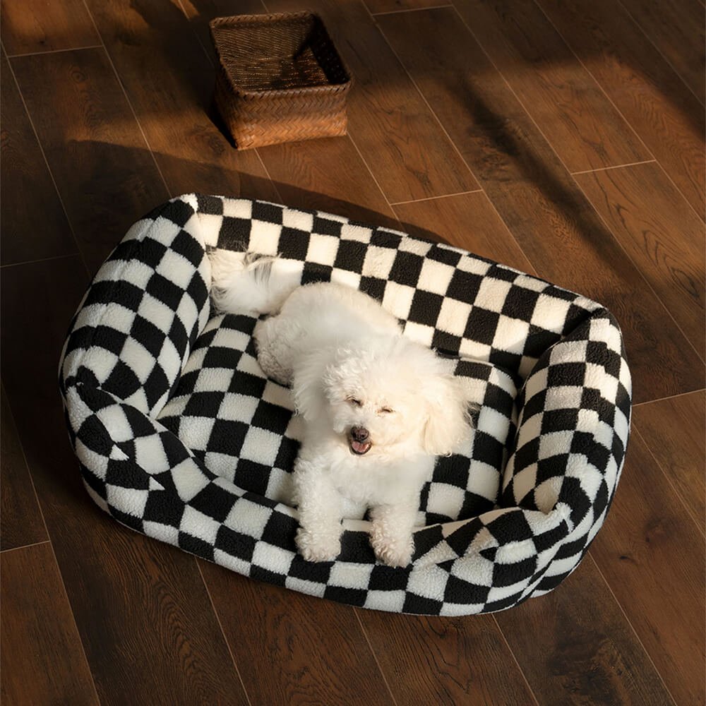 Stylish Checkerboard Warmth Removable Washable Dog Sofa Bed - Image 6