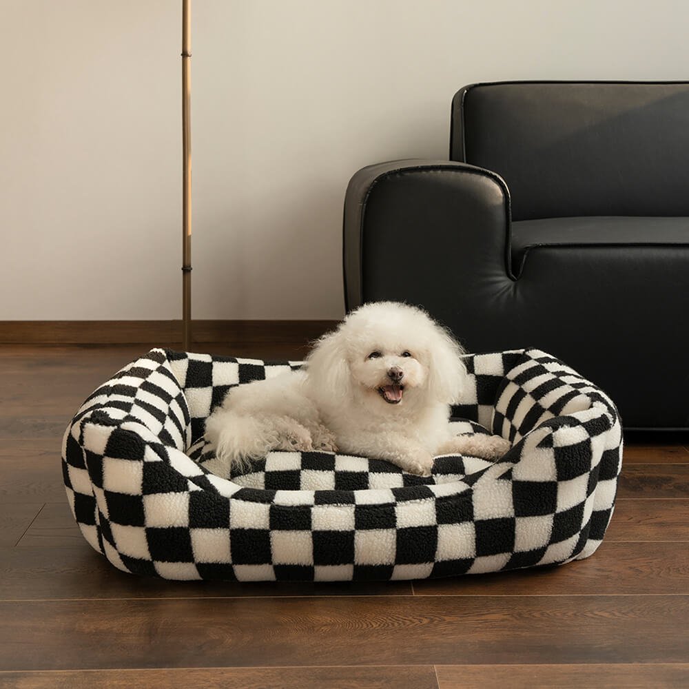 Stylish Checkerboard Warmth Removable Washable Dog Sofa Bed - Image 2