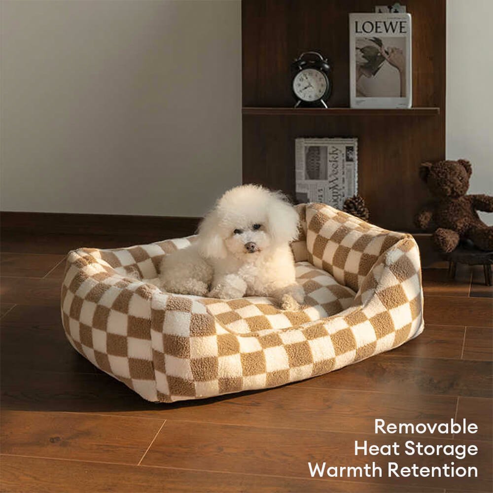 Stylish Checkerboard Warmth Removable Washable Dog Sofa Bed - Image 4