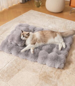 Wave Pattern Ultra Soft Faux Rabbit Fur Dog & Cat Mat With Pet Pillow