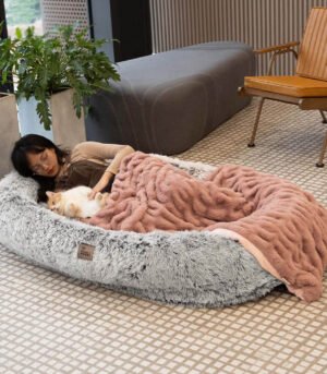 Luxury Super Large Human Dog Bed With Super Soft Pet Throw Blanket