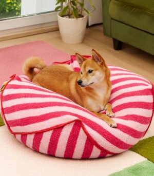 Trendy Striped Pattern Polygonal  Calming Bean Bag Dog Bed