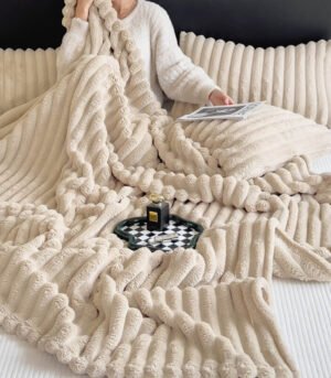 Warm Faux Rabbit Plush Sofa Throw Blanket Human Dog Blanket